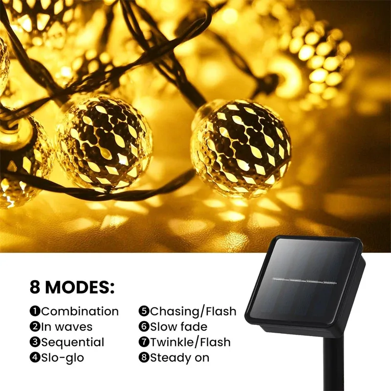 

TOPLIVING 50 30 20LED Solar String Lights Outdoor Waterproof 8 Modes Fairy Lights For Garden Patio Wedding Christmas Decor Moro