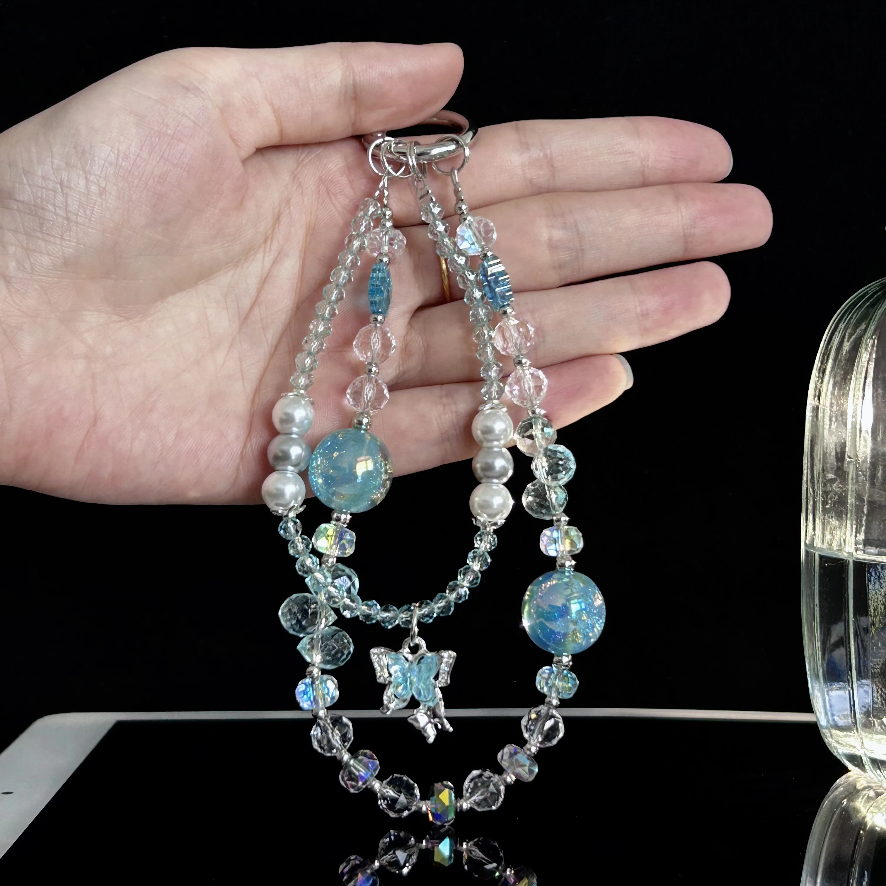 

Short Star Bear Butterfly Pendant For Mobile Phone Lanyard Colorful Crystal Beaded Bracelet Outdoor Travel Handbag Bag Pendant