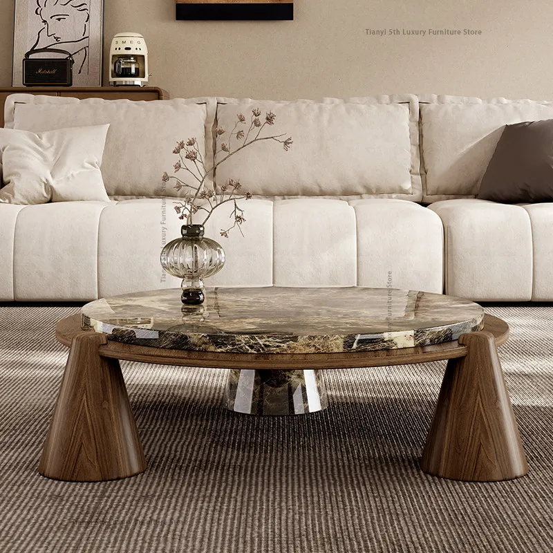 Mesa de centro redonda de mármol minimalista italiano, mesa de centro moderna y sencilla para sala de estar, mesa de centro de alta calidad, muebles creativos, mesas FYCT