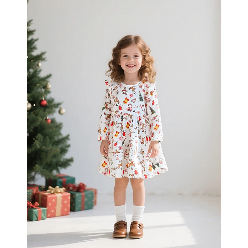 

Long Sleeve Christmas 2-7T New Arrival Print Girls Dresses Autumn Baby Clothes Party Tutu Kids Frocks Costume