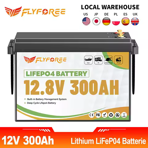FLLYROWER 12V 300Ah LiFePO4 Lithium Battery Pack With 200A BMS Energy Deep Cycles For Off-Grid Motorhome Solar System RV Boat