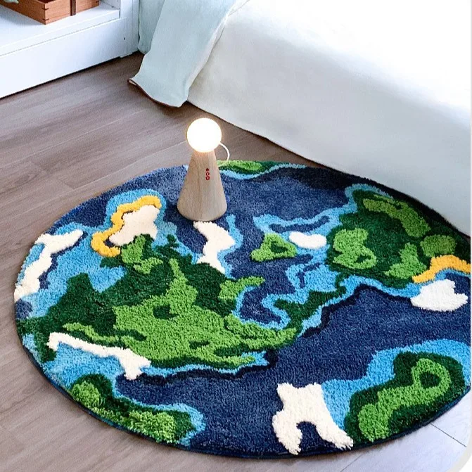 DSA blue flocked round carpet living room sofa coffee table floor mat thickened absorbent non-slip foot pad wholesale