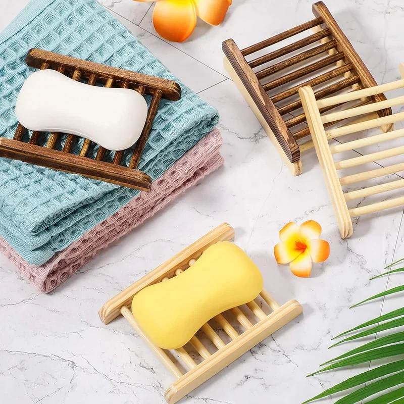 Wooden Natural Bamboo Soap Dishes Tray Holder Draining Box Storage Soap Rack Portable Shower Bathroom Soap Dish Storage Tray