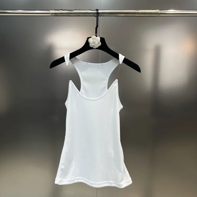 

Famous Brand Designer Summer New Collection Sleeveless Round Neck See Through Shoulder Strap Stretch Slim Tank Top Women GH767