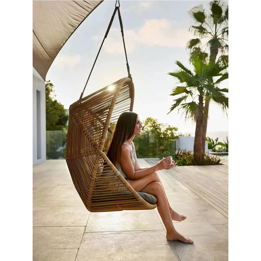 Customized European rattan hanging basket outdoor swing courtyard garden villa hotel furniture bird's nest single hanging