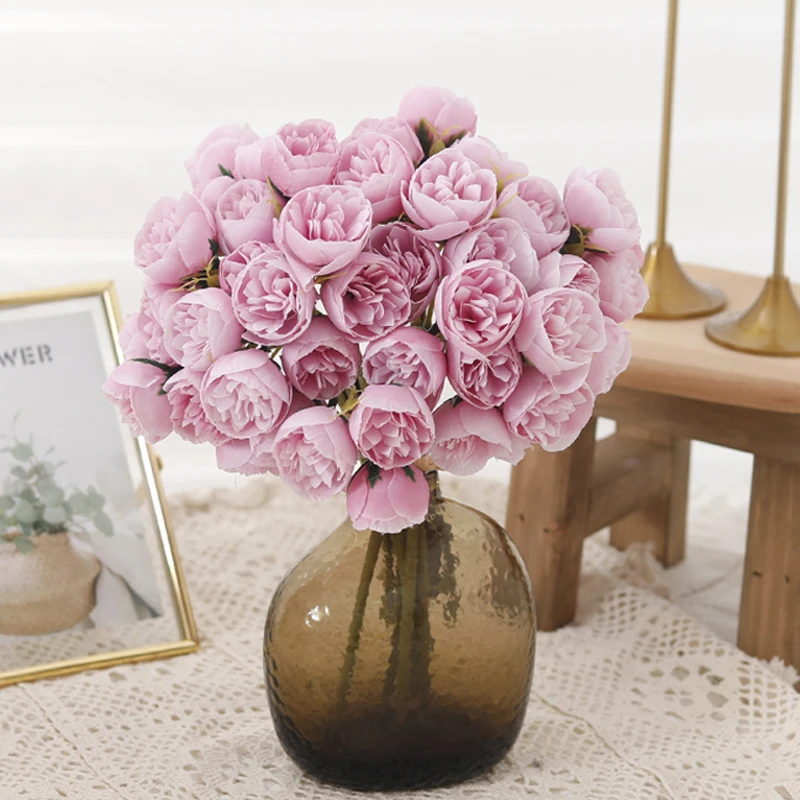 27 Heads Artificial Roses High Quality Silk Peony Bouquet Home Vase Flower Arrangement Wedding Bridal Clutch Decoration Flower