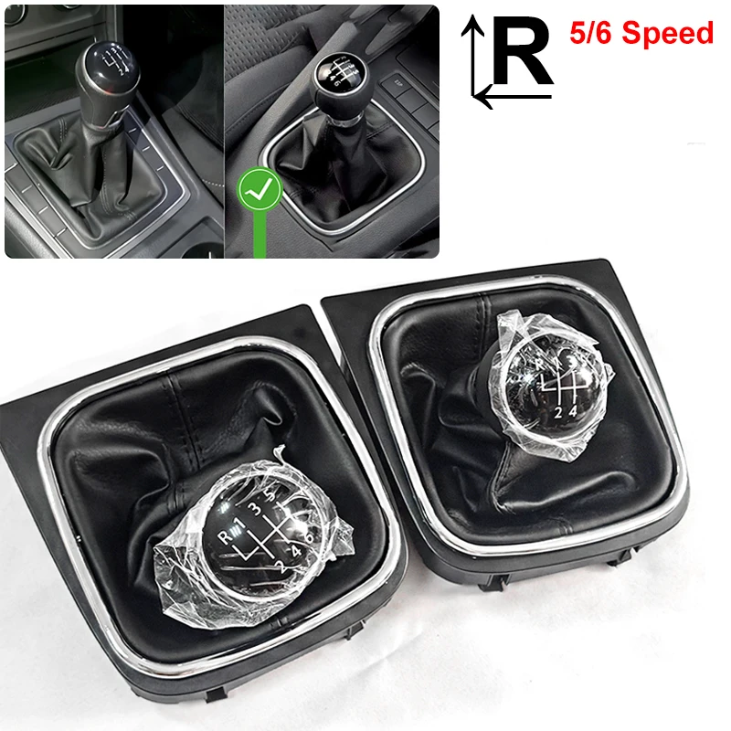 5/6 Speed Gear Shift Knob with Leather Boot Collar Case for Volkswagen VW Golf 5 V 6 VI MK5 MK6 Jetta 2005-2014 Car Stying