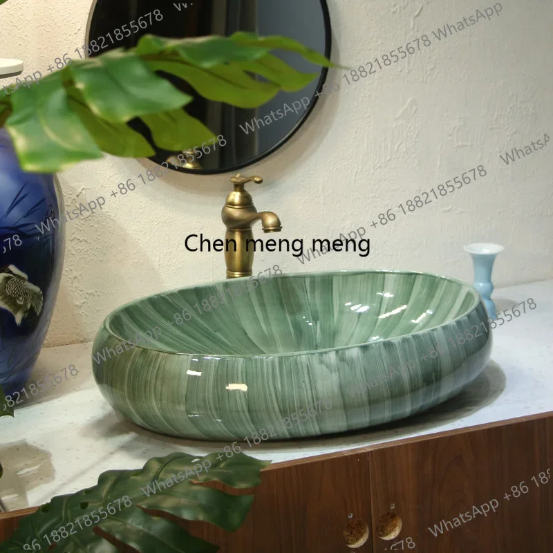 

RR Emerald ceramic oval stage wash basin balcony wash basin high-end outdoor wash basin