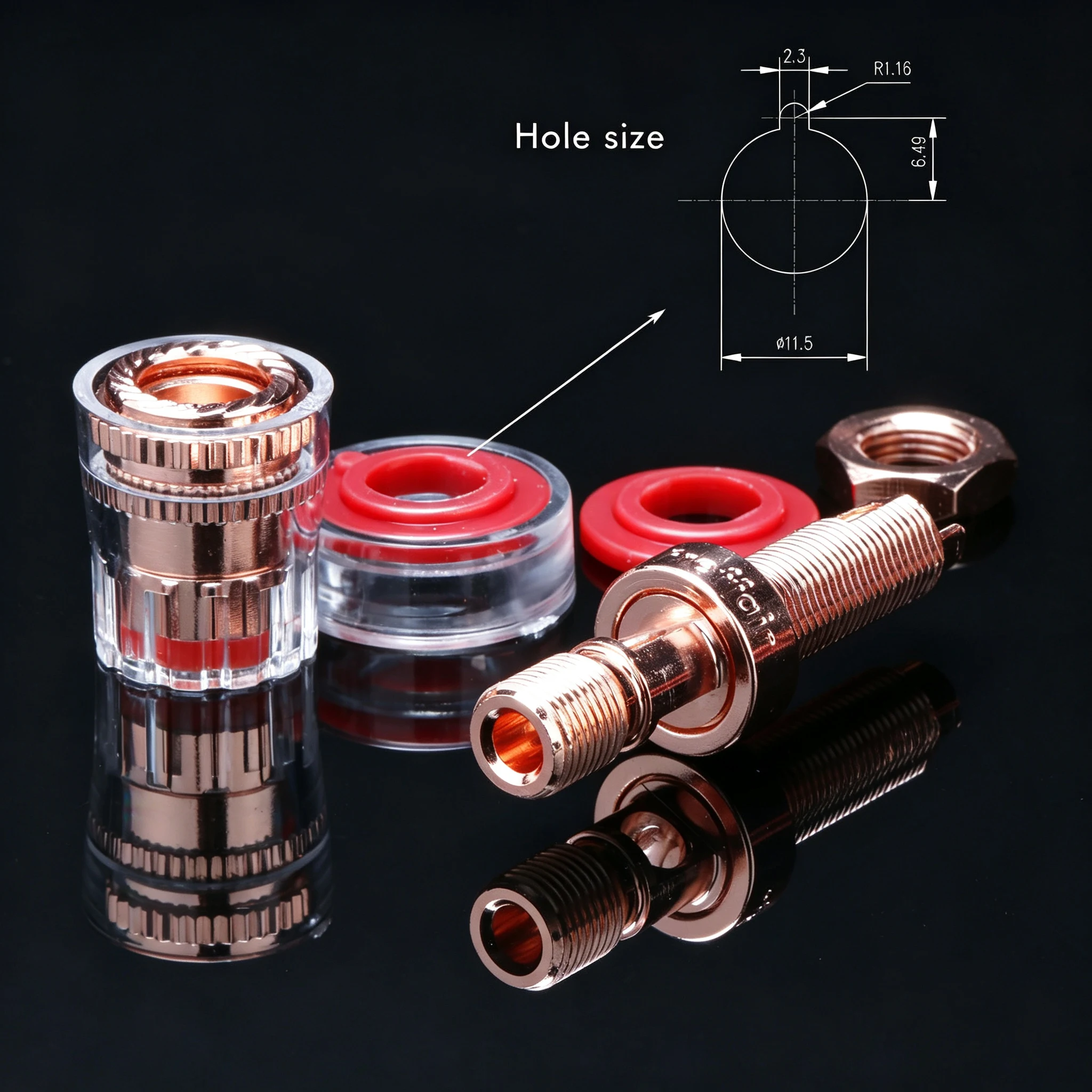 Reine Kupfer-Binderklemmen für Lautsprecheranschlüsse, schweißfrei, 4-mm-Bananenstecker-Binderklemme für Verstärker – Detail 7
