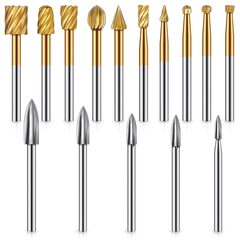 

15 Pcs Wood Carving Bit Cut Carbide Rotary Burrs Wood Carving And Engraving Drill Bit Milling Cutter Root Carving Tools