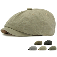 HT4778 Beret Cap Spring Summer Autumn Men Women Cap Solid Plain Artist Painter Beret Hat Washed Cotton Octagonal Flat Cap Berets