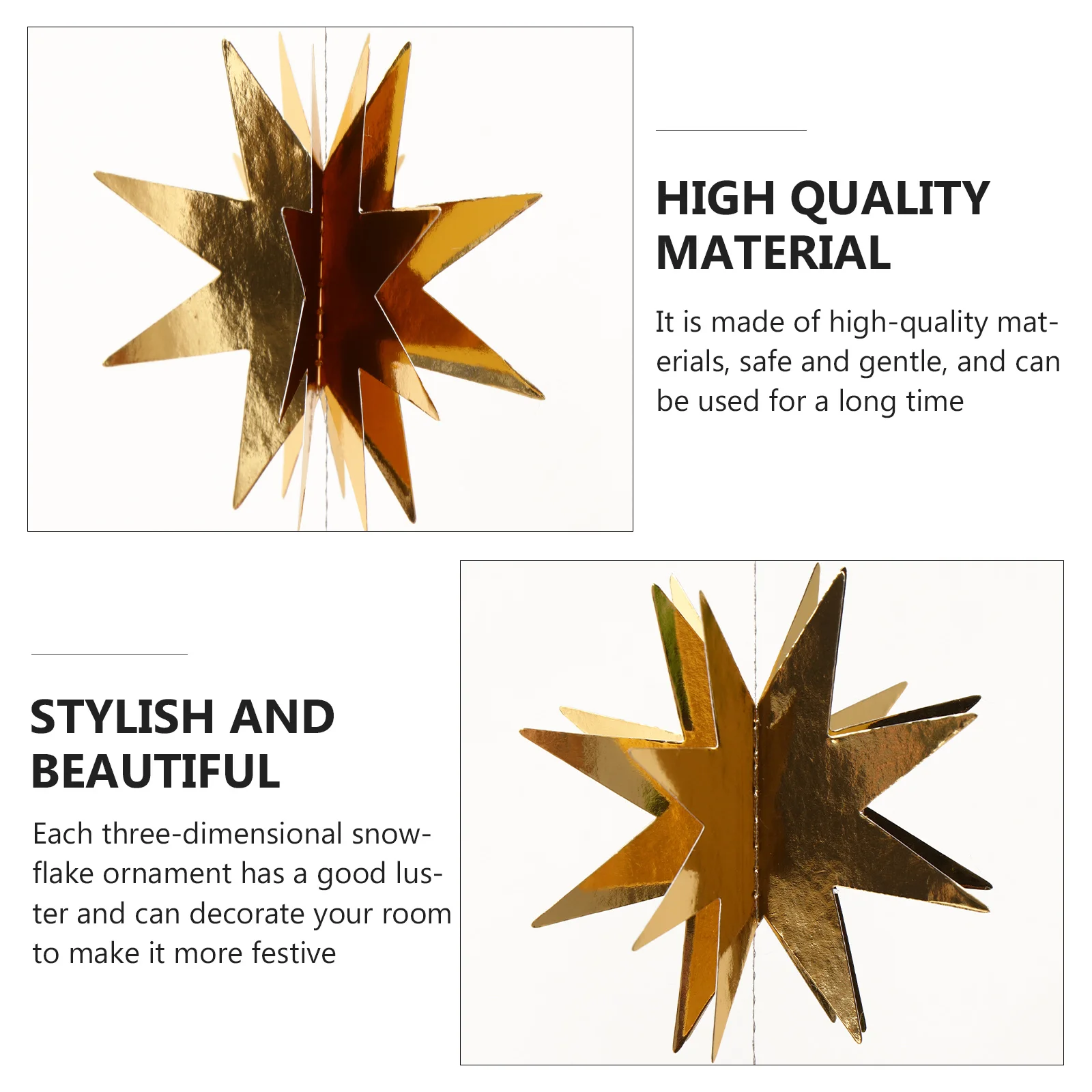 

6Pcs Gold Eight-Pointed Star Pendants Christmas Tree Hanging Ornaments Snowflake Xmas Decorations Creative Holiday