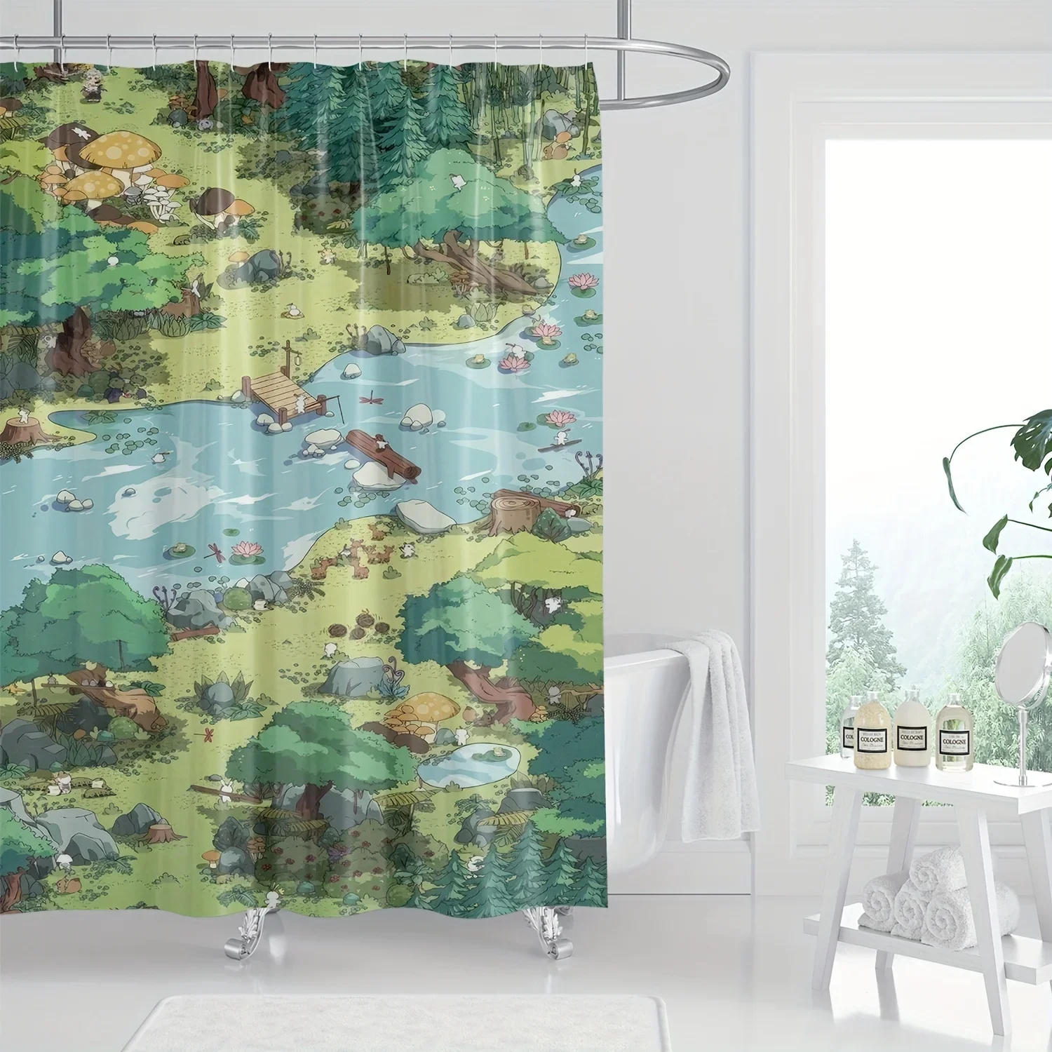 

~O~Скандинавская простая занавеска для душа с цифровым принтом из мультфильма, водостойкий полиэстер, можно стирать в машине, всесезонный декор для ванны