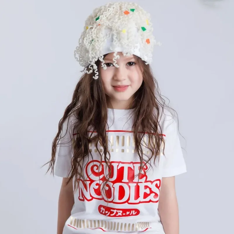 Funny Infant Kids Hat Instant Noodles Curly Hair Wig Cap Knit Beanie Children Baby Hats and Caps Accessories Photography Props