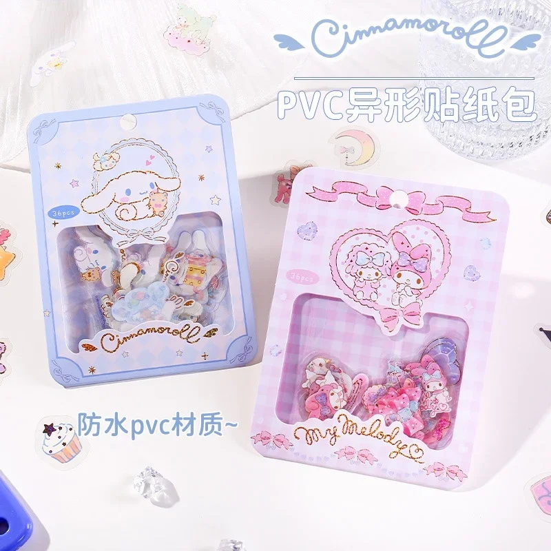 

Sanrio Cute Girly Heart My Melody Cinnamoroll Kuromi Handbook Material Sticker Diy Decoration PVC Sticker