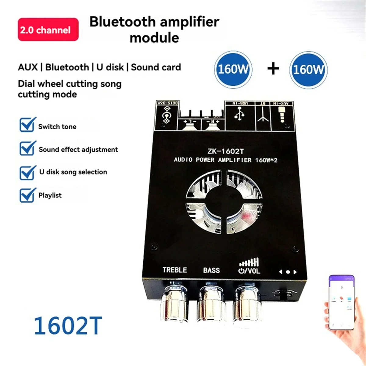 POP-lZK-1602T بلوتوث الصوت مكبر كهربائي وحدة TDA7498E 160WX2 عالية باس تعديل مكبر للصوت المجلس