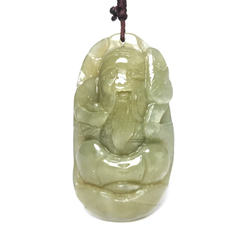 YIZHU CULTURE ART Old Chinese Hetian Jade Carving God of Wealth Statue 6.6x3.6x2.3cm Jadeite Pendant for Collection