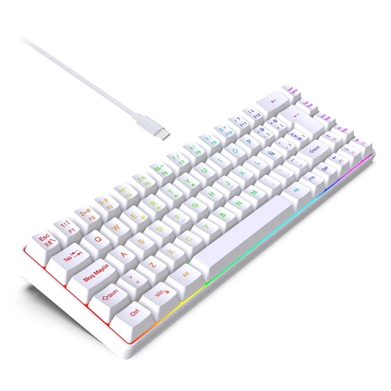 Membrane Gaming Keyboard Corded 68 Key RGB Backlits Keycap Multicolors 68 Key Spanish Keyboard for Laptops