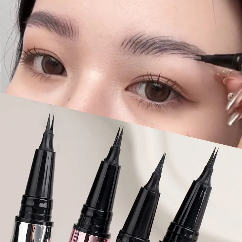 Matita per sopracciglia con punta a forchetta 2 penna per sopracciglia liquida impermeabile trucco di lunga durata Eyeliner per ciglia inferiori rinforzatori per sopracciglia cosmetici per penna