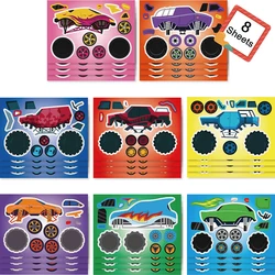 8/16Sheets Children Monster Truck Puzzle Stickers Make Your Own Kids Boys Party Favors DIY Decoration Toys Games Assemble Jigsaw