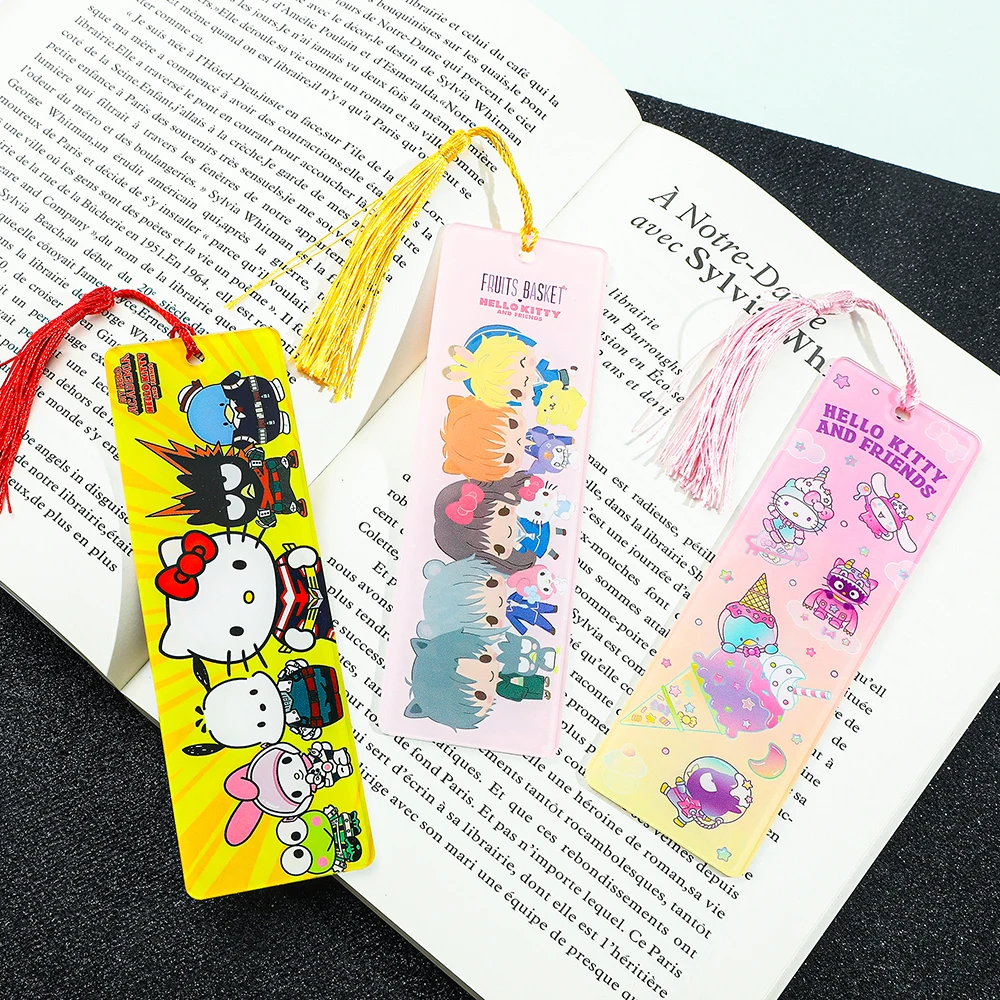 Sanrio series HelloKitty bookmark akrilik rumbai warna-warni bookmark, membaca hadiah untuk Sanrio penggemar, pink hadiah