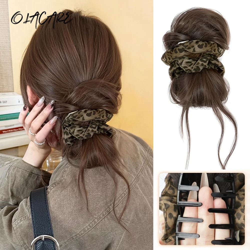 

OLACARE Synthetic Hair Bun Claw Clip Leopard Print with Hair Tie Wig Hair Clip Bow leopard print chicken feather dragon