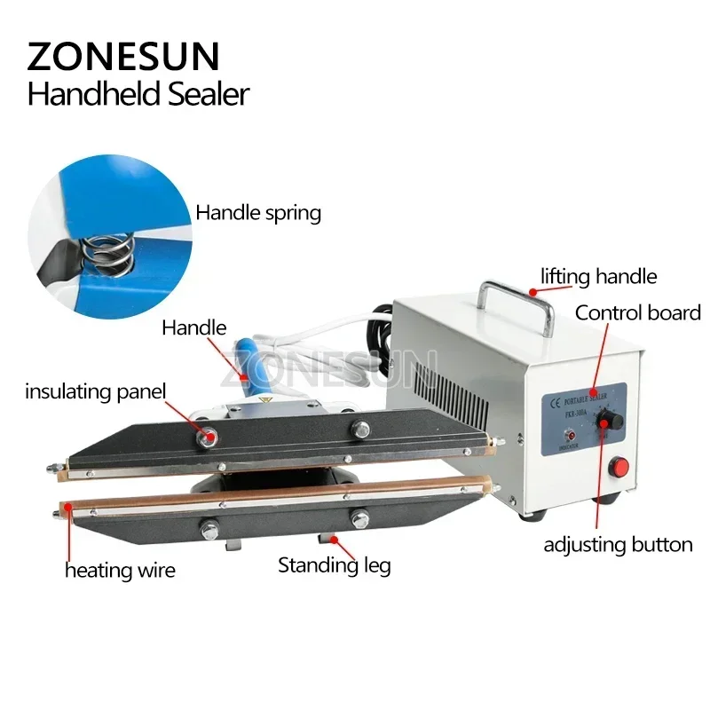 ZONESUN 400mm Manual Heat Sealing Tool for Aluminum Foil and Plastic Vacuum Bags in Food Packaging view 6