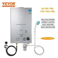 VEVOR LPG Water Heater 6L/8L/10L/12L/16L/18L Propane Gas LPG Stainless Tankless Boiler Shower Kit For Outdoors Home Camping