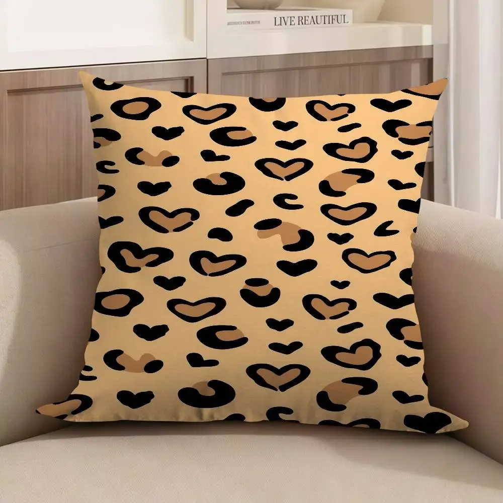

Leopard Hearts Office Cushion Pillowcase Car Cushion Cover45X45CM Lumbar Pillowcase Sofa Pillowcover