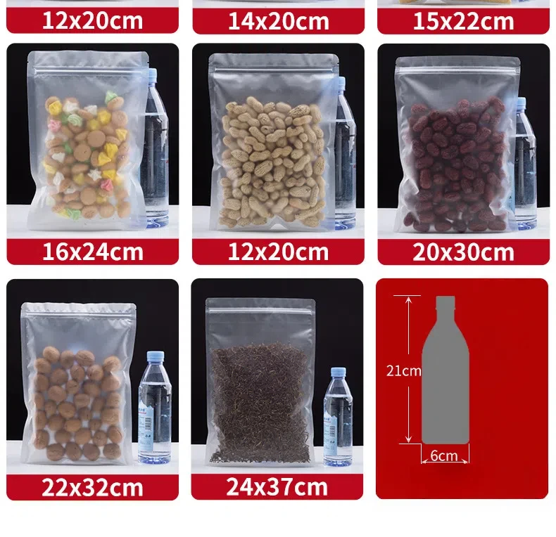 50 Stück mattierte transparente Druckverschlussbeutel, durchsichtige Kunststoff-Aufbewahrungsbeutel, Snack-Tee-Reißverschlussbeutel, Verpackungszubehör, wiederverwendbare Verpackungsbeutel – Detail 4