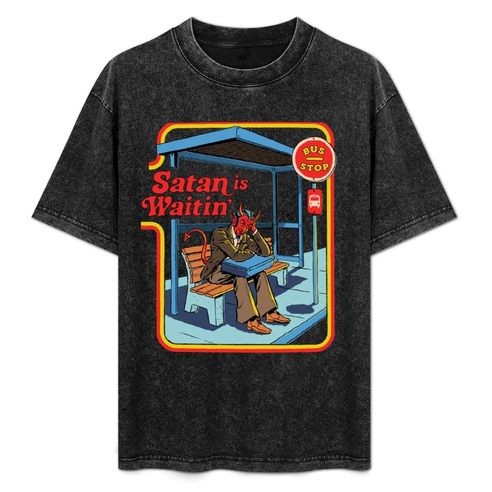 

Satan is Waitin' T-Shirt man clothes sublime blue lock plus size clothes t shirt for men