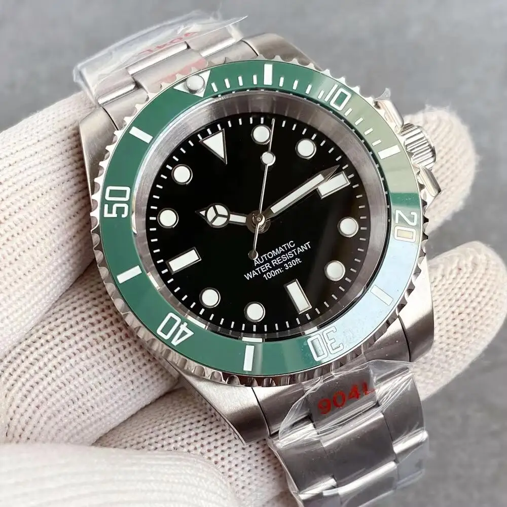Tandorio esfera negra 40mm Miyota 8215 PT5000 reloj de buceo mecánico hombres 200M impermeable Lume zafiro pulsera de acero inoxidable
