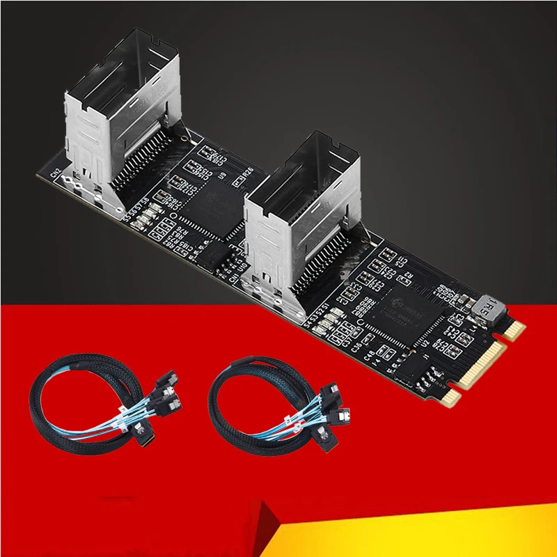 NEW M.2 to SATA Card PCI Express 3.0 M2 to SATA Multiplier Adapter 8 Port SATA 3 6Gbps Controllers B+M Key with 2 Mini SAS Cable