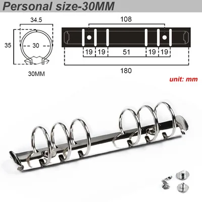 30mm A5A6A7 Notebook Clip per raccoglitore a 6 fori Clip di ricambio per rilegatura anelli in metallo accessori per rilegatura a fogli mobili