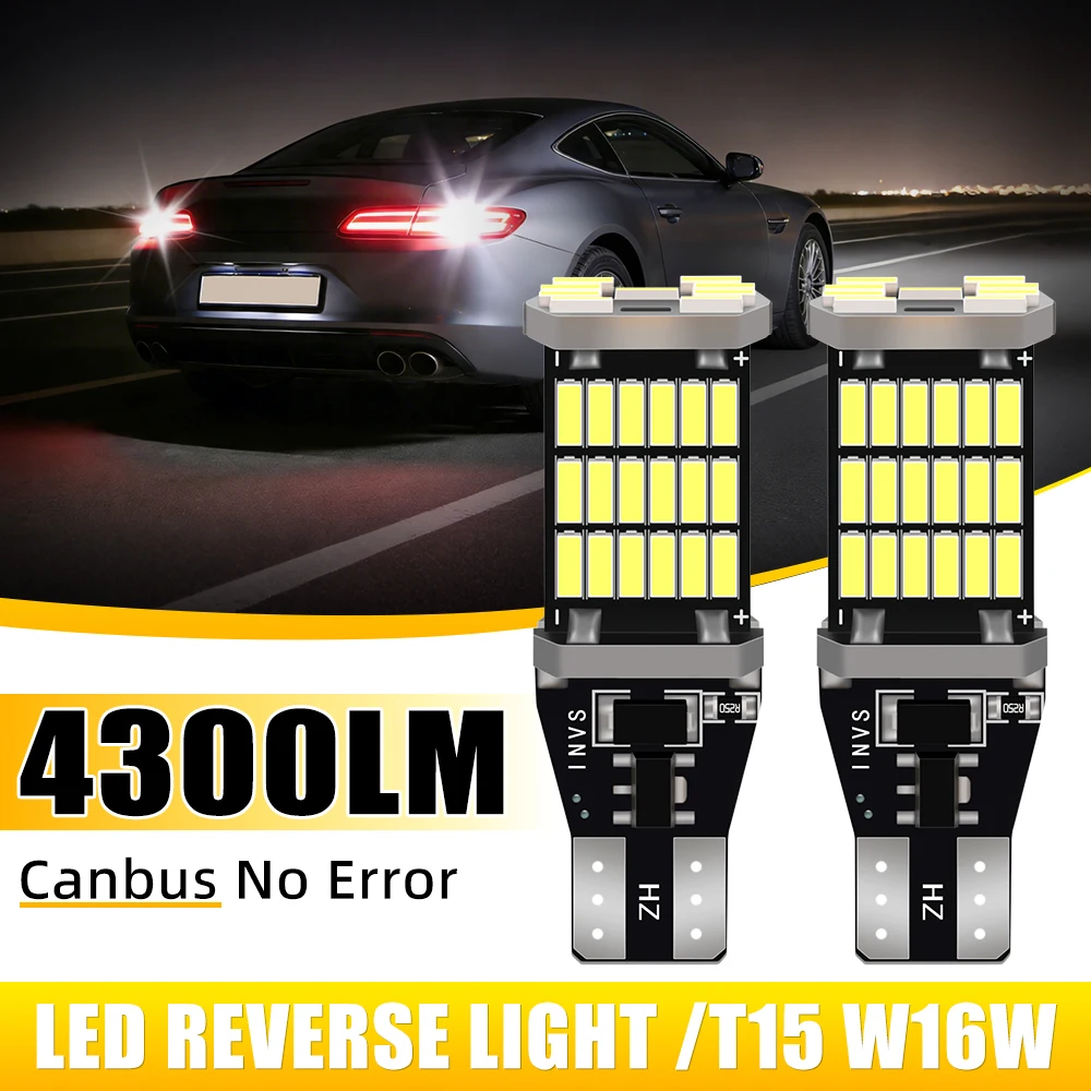2pcs LED Reverse Light Blub Backup Lamp Canbus W16W T15 Plug And Play 3400LM Dynamic 360 Degree Lighting 6000K White 12V