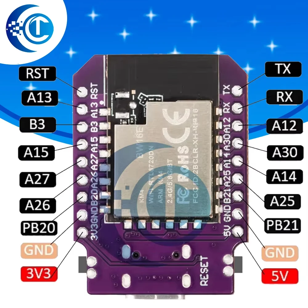 RTL8720DN Dual Band WiFi 5.0  Bluetooth BLE Module MINI BW16  2.4ghz with 5ghz wlanDevelopment Board for arduino