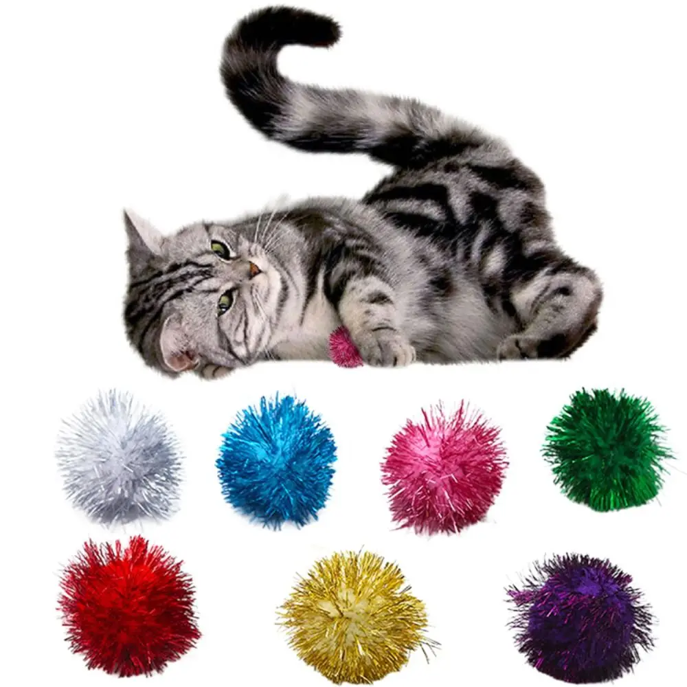 Soft Large Cat Pom Toys Balls 5CM Gilter Cat Kitten Toy Cat Sparkle Balls