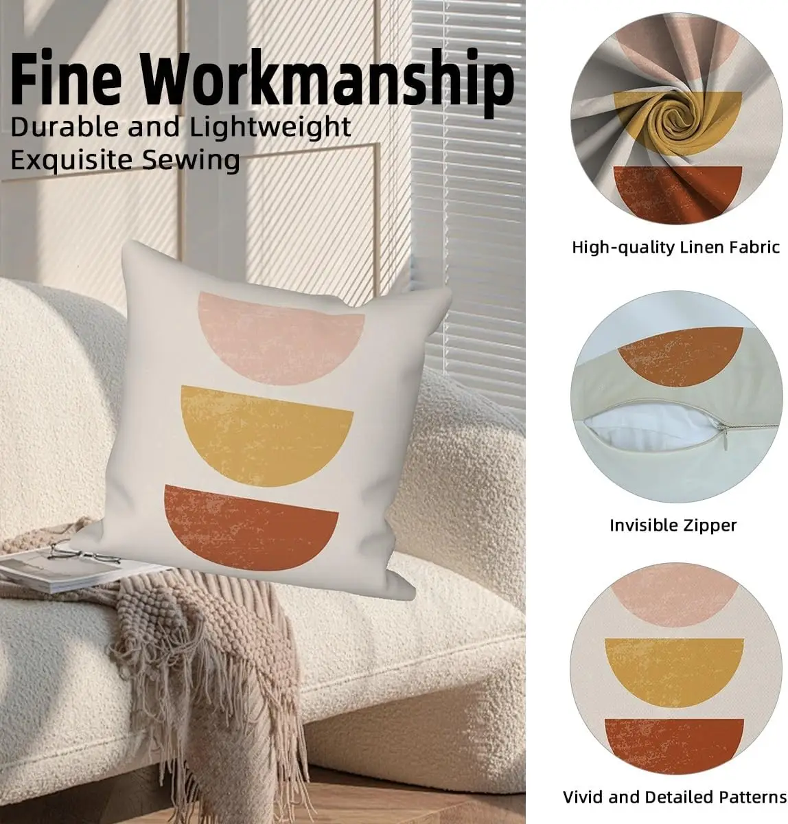 4 Piece Boho Abstract Geometric Leaf Throw Pillow Covers Set Earth Tone Cushion for Living Room Home Decor Mid Century Modern Ac