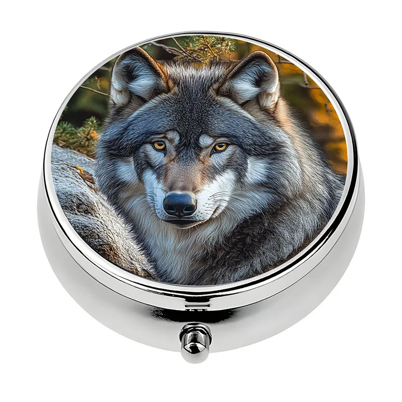 1 wolf-themed three-compartment pill box, mini pill container, pill organizer, unique travel gift
