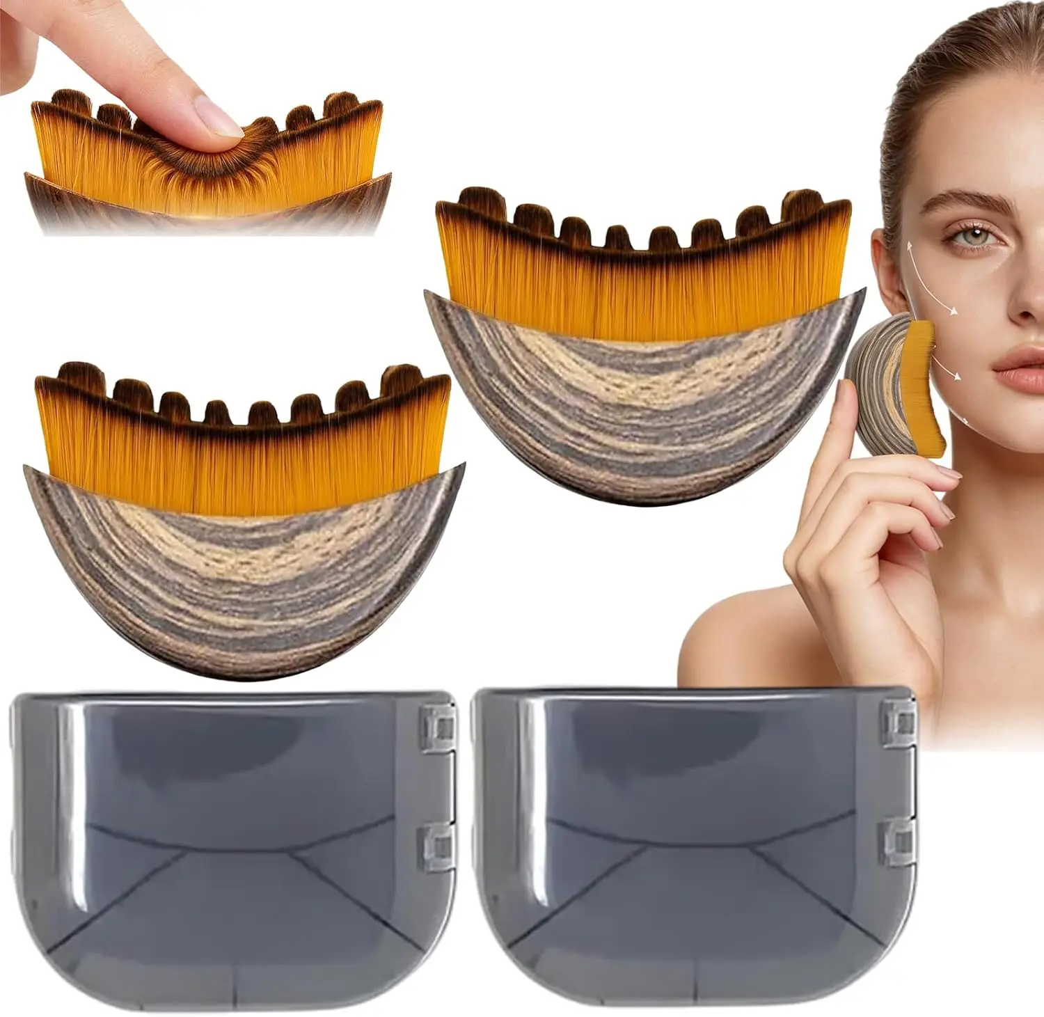 2PCS Lymphatic Drainage Brush - Contour Brush for Jawline & Chin Sculpting, Fit The Skin Precisely