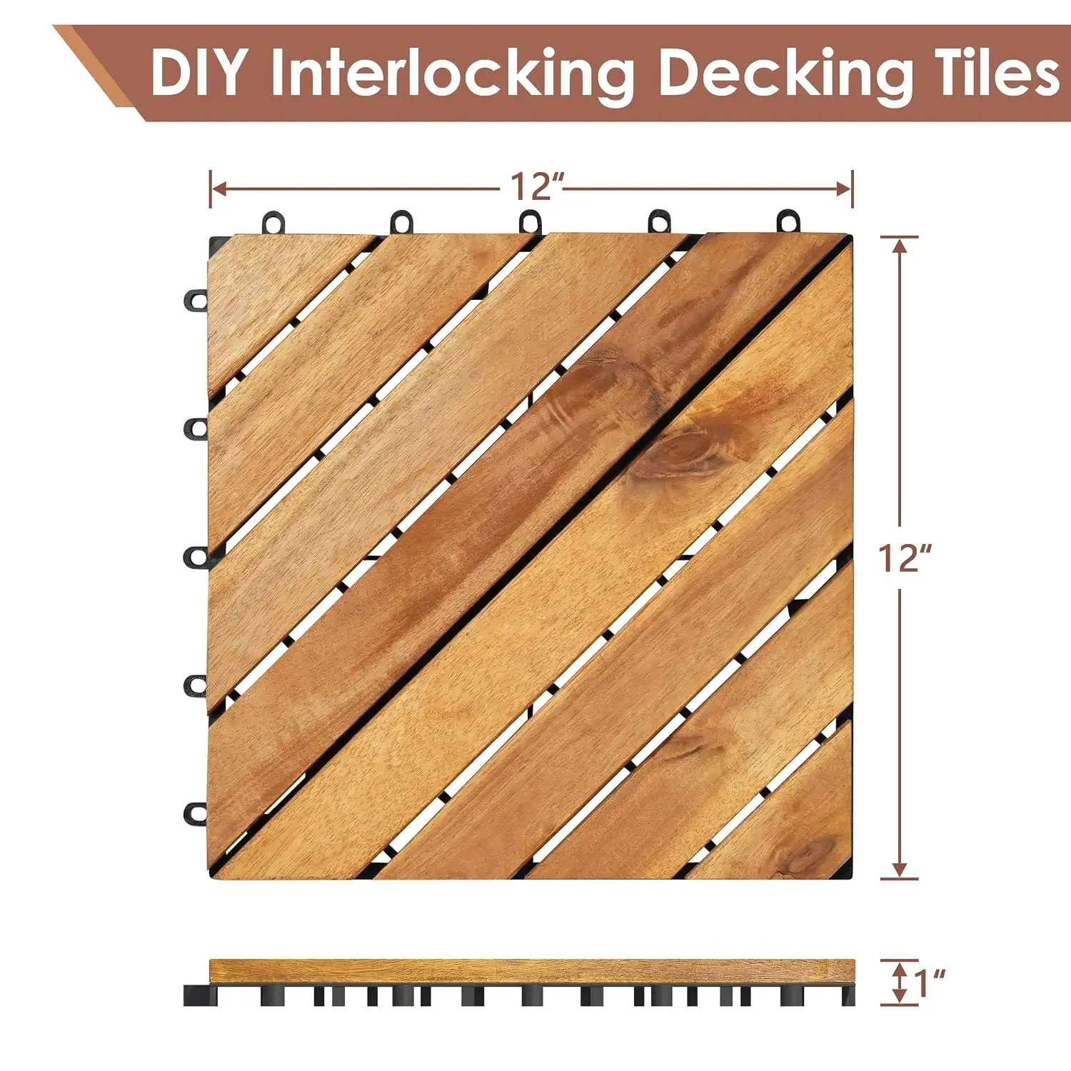 27 PCS Solid Acacia Wood Interlocking Patio Deck Tiles | 12