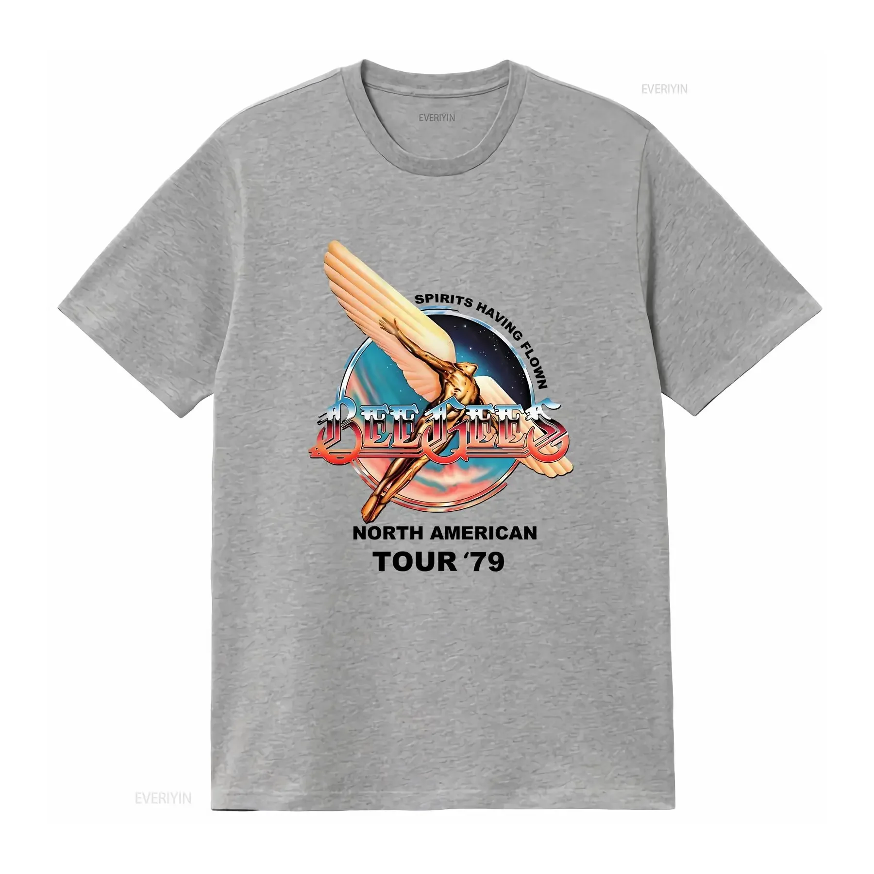 تي شيرت Bee Gees Spirits Have Flown Tour 1979 عتيق من القطن الثقيل H10352 قميص كلاسيكي مغسول للجنسين للارتداء اليومي الناعم #3