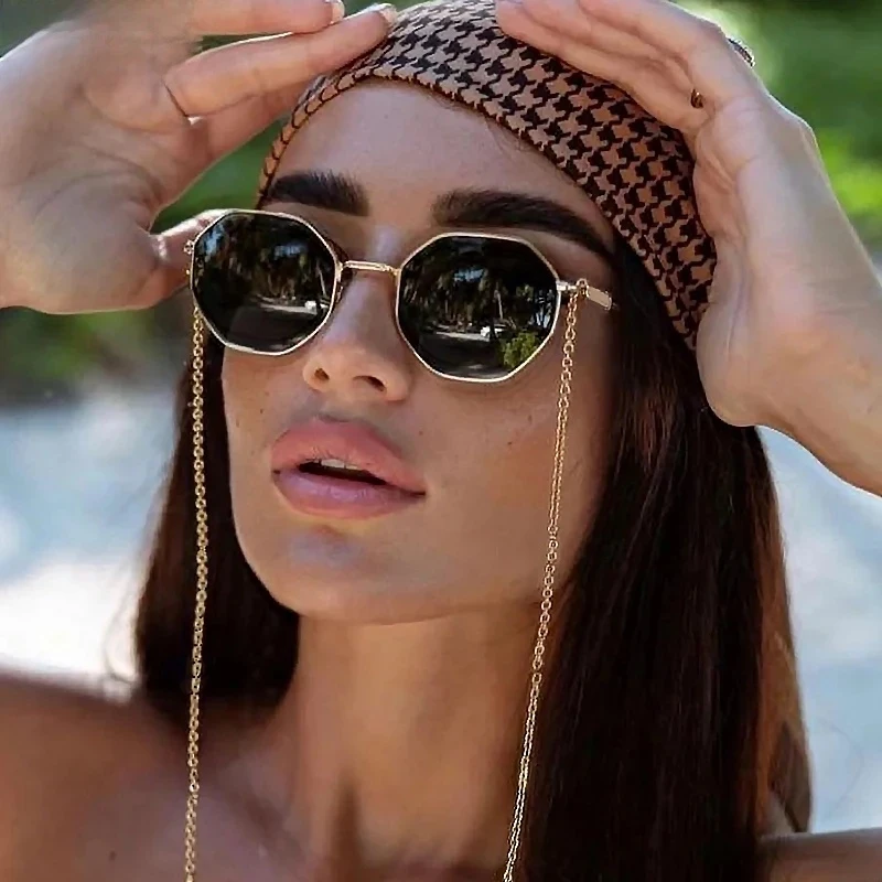 

New Sunglasses Women With Chain 2026 Luxury Brand Fashion Unique Trends Octagon Sun Glasses For Ladies Square Eyewear Shades