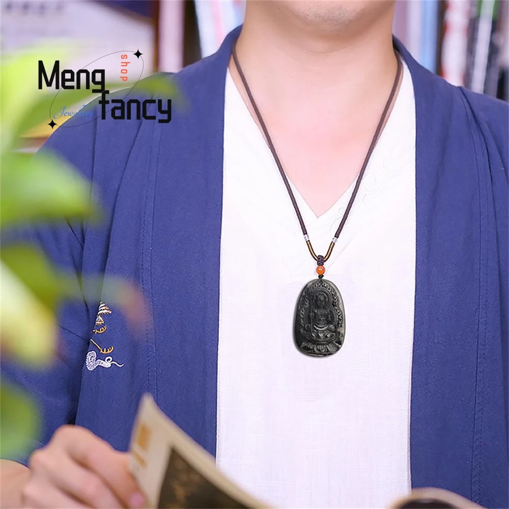 Natural Mo Cui Earth Store Bodhisattva Pendant Charm Fashion Engraver Fine Jewelry Men Women Couple Mascot Amulet Souvenir Gift