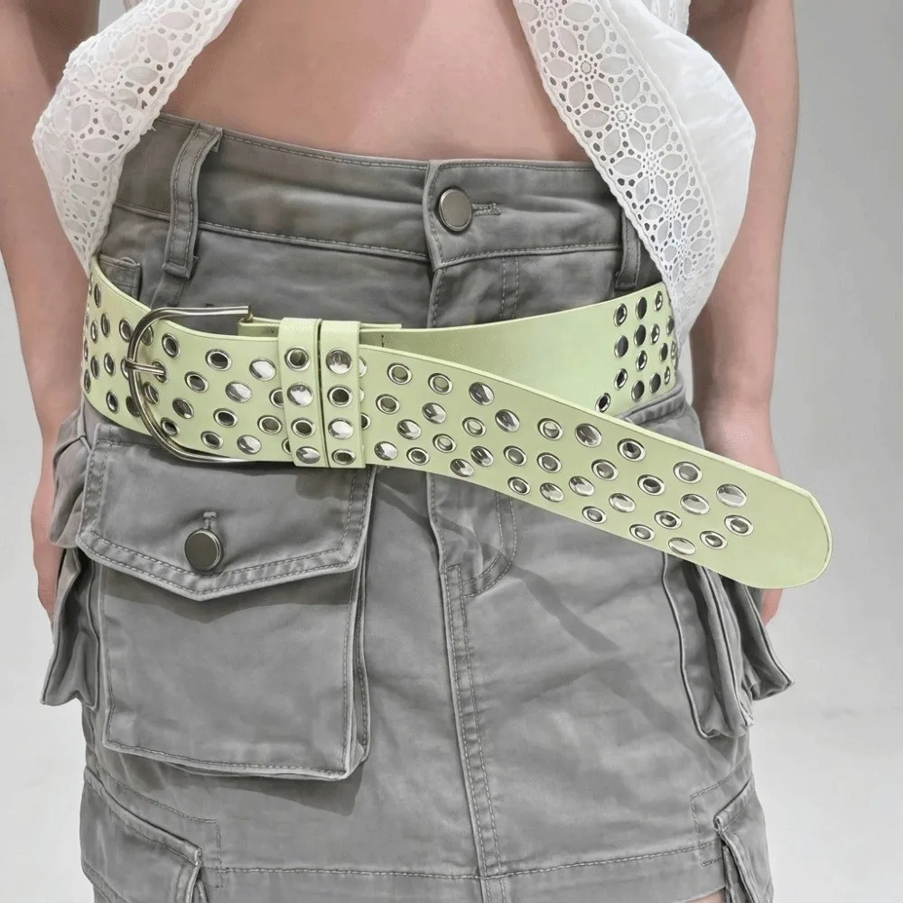Versatile Rivet Wide Belt Heavy-Duty Design Adjustable Punk Studded Belt Multiple Holes Personalized Retro-style Decorative Belt