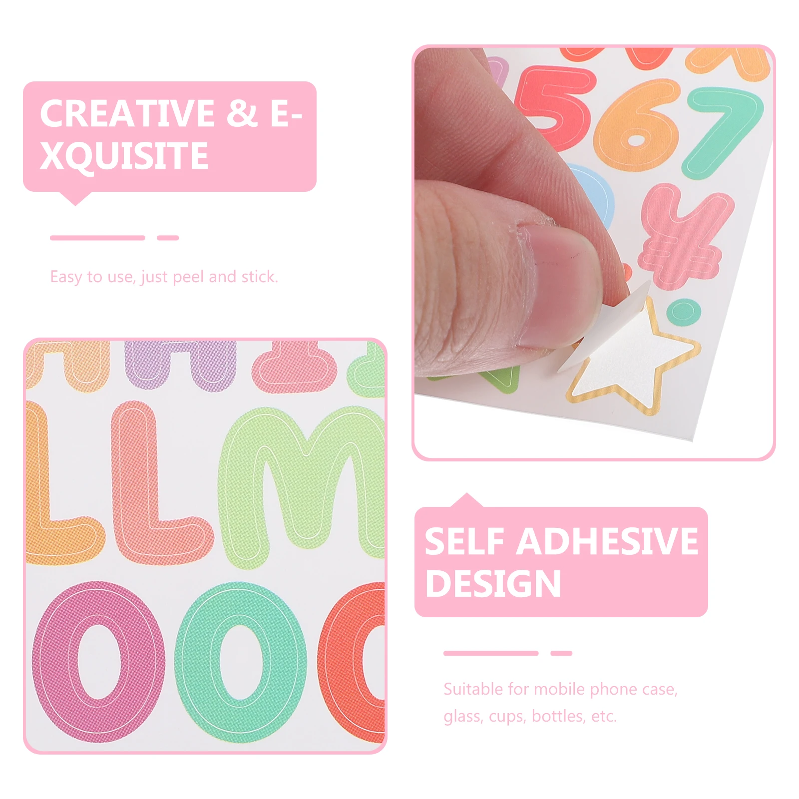

3pcs Alphabet Number Stickers Self-Adhesive Multi-Use For Scrapbook Journal Water Bottles Trash Can Diy Decorative Stickers