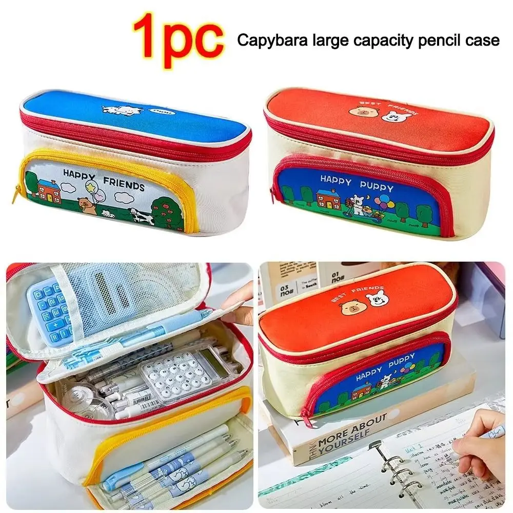 كابيبارا مزرعة مقلمة كرتونية تخزين مستحضرات التجميل المحمولة حقيبة أقلام رصاص الكورية سستة سعة كبيرة حقيبة تخزين الأدوات المكتبية #2