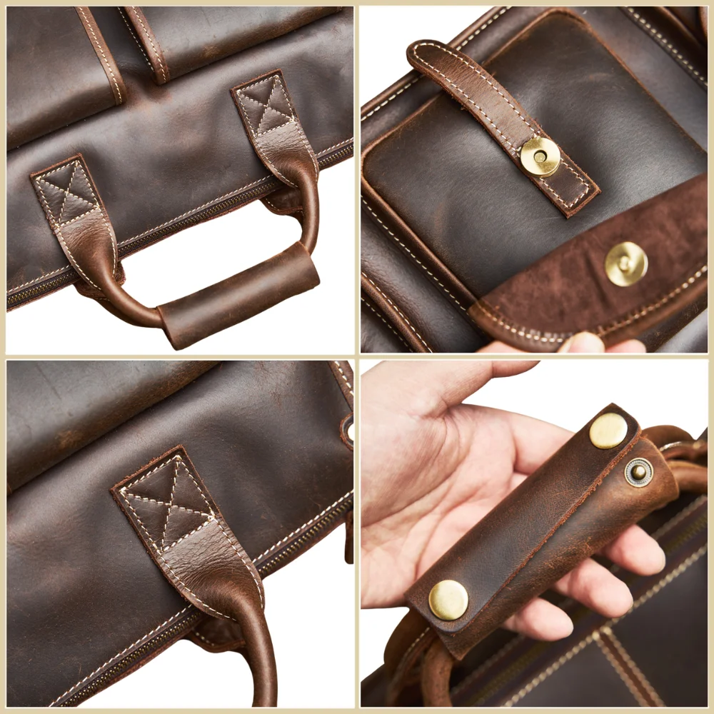 Nupugoo Vintage Echt leder Herren Aktentasche Umhängetasche verrückte Pferd Leder Handtasche mit 16-Zoll-Laptop – Detail 12