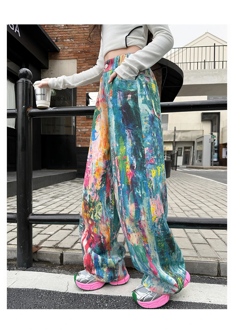 Street-Style Kinder-Jeans mit Bunten Prints für Teenager-Mädchen, Modische Hip-Hop-Tanz-Jeans, Trendige Hiphop-Denim-Hosen für Kinder – Detail 11