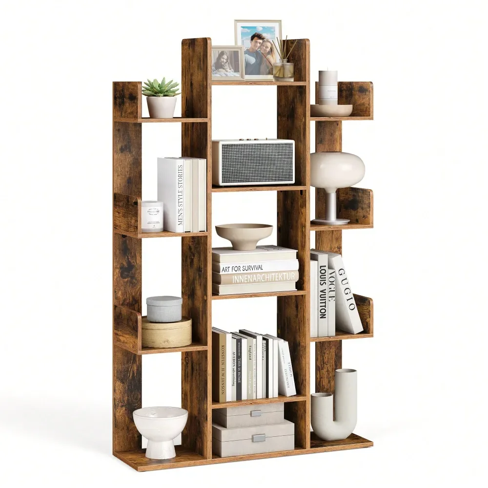

Bookshelf, TreeShaped Bookcase With 13 Storage Shelves, Rounded Corners, 9.8 D X 33.9 W X 55.1 H
